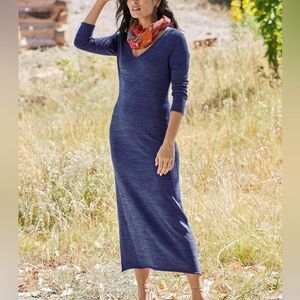 Peruvian Connections Paloma Dress Blue Midi Pima Cotton V Neck Medium